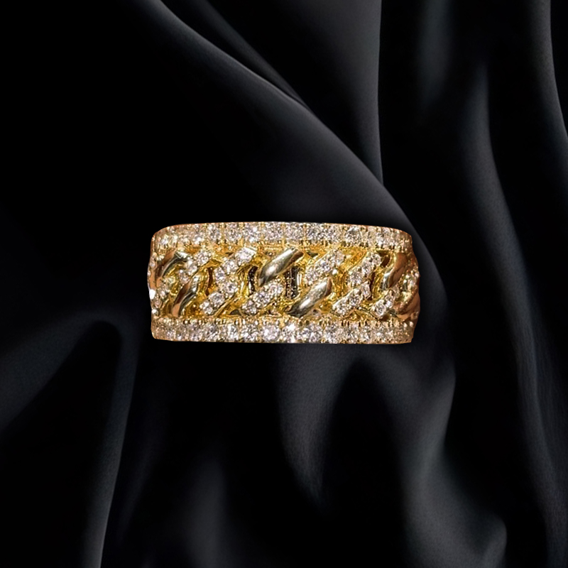 1 CTW 925S & VVS Moissanite Cuban Link Ring in Gold