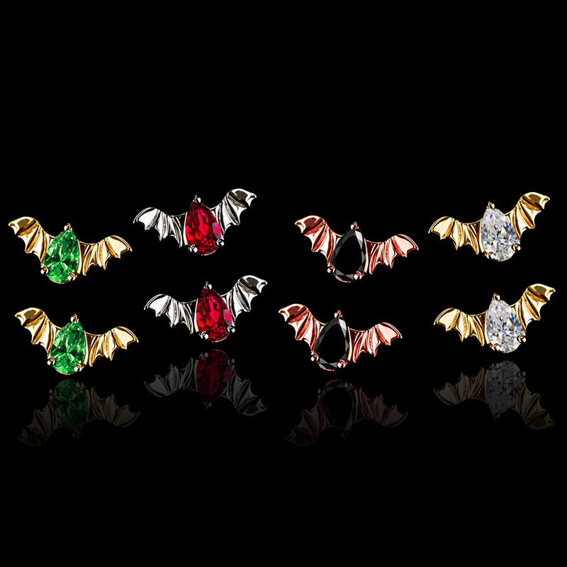 925S & VVS Moissanite Pear Cut Bat earrings -Emerald/Ruby/Black/White