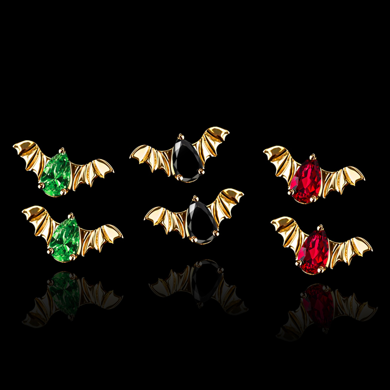 925S & VVS Moissanite Pear Cut Bat earrings -Emerald/Ruby/Black/White