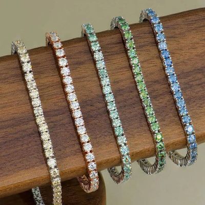 3mm 925S & VVS Moissanite Tennis Bracelet - Champagne/Sapphire/Blue-Green/Emerald/White