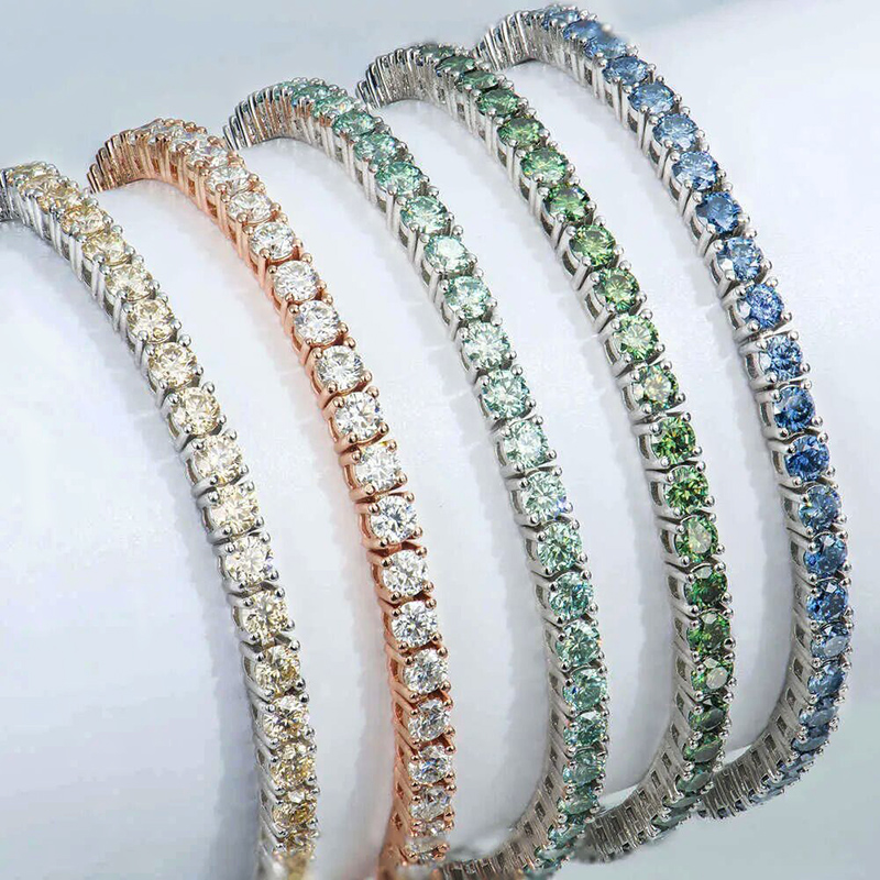 3mm 925S & VVS Moissanite Tennis Bracelet - Champagne/Sapphire/Blue-Green/Emerald/White