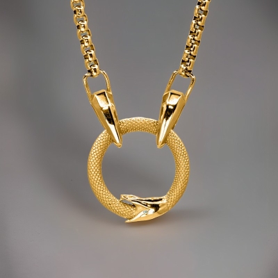 Ouroboros Pendant with 3mm 20" Round Box Chain Necklace