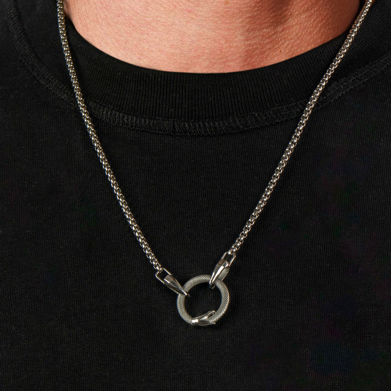 Ouroboros Pendant with 3mm 20" Round Box Chain Necklace