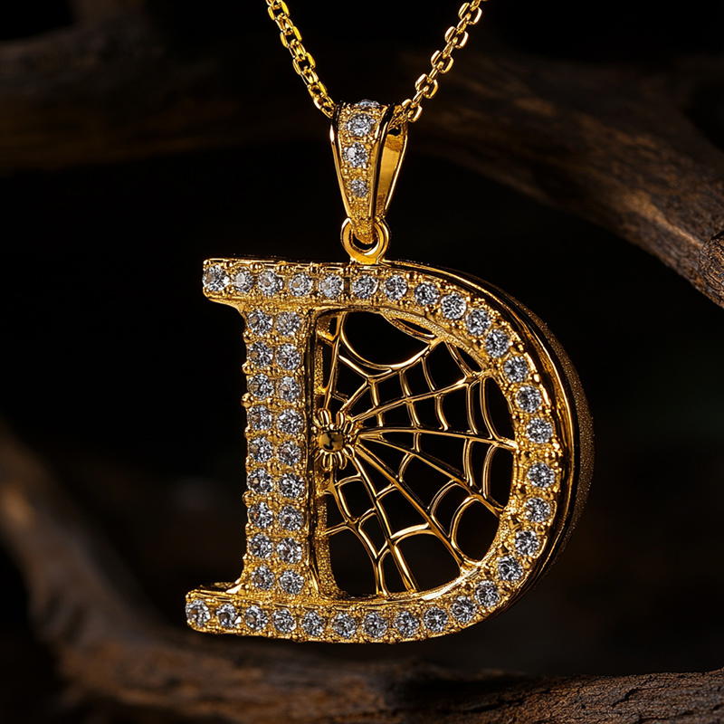 Iced Spider Web 26 Initial Letters Pendant