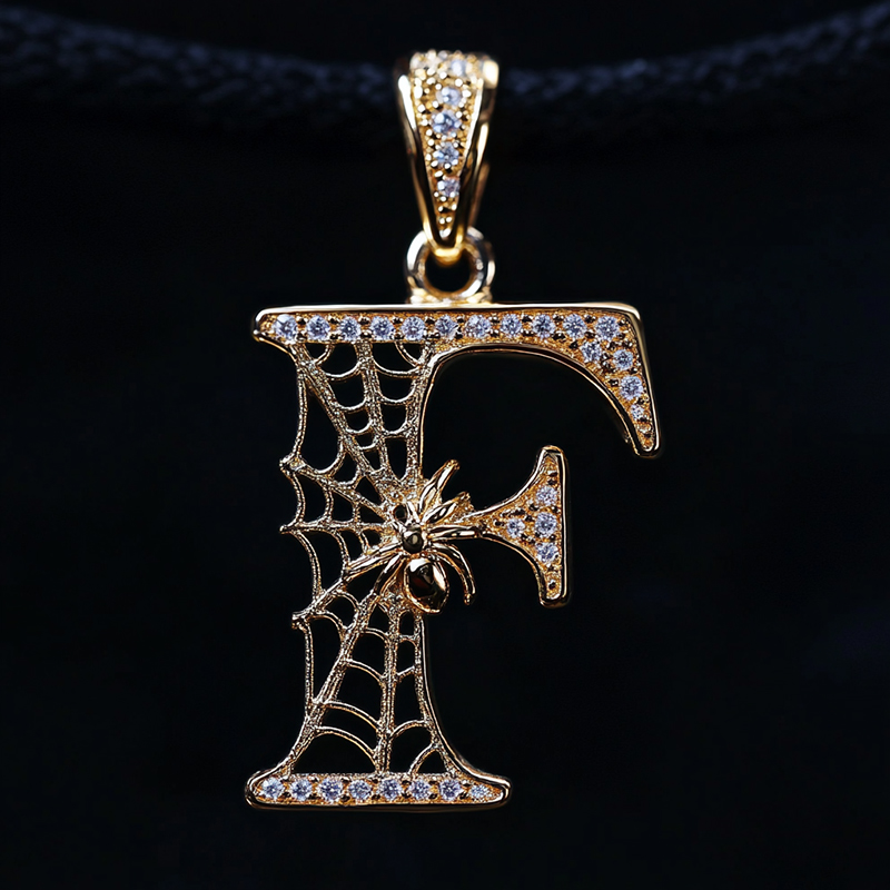 Iced Spider Web 26 Initial Letters Pendant