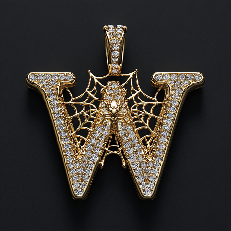 Iced Spider Web 26 Initial Letters Pendant