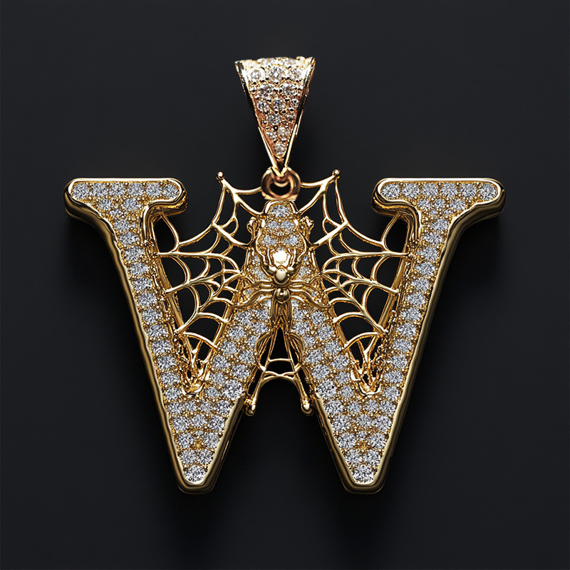 Iced Spider Web 26 Initial Letters Pendant