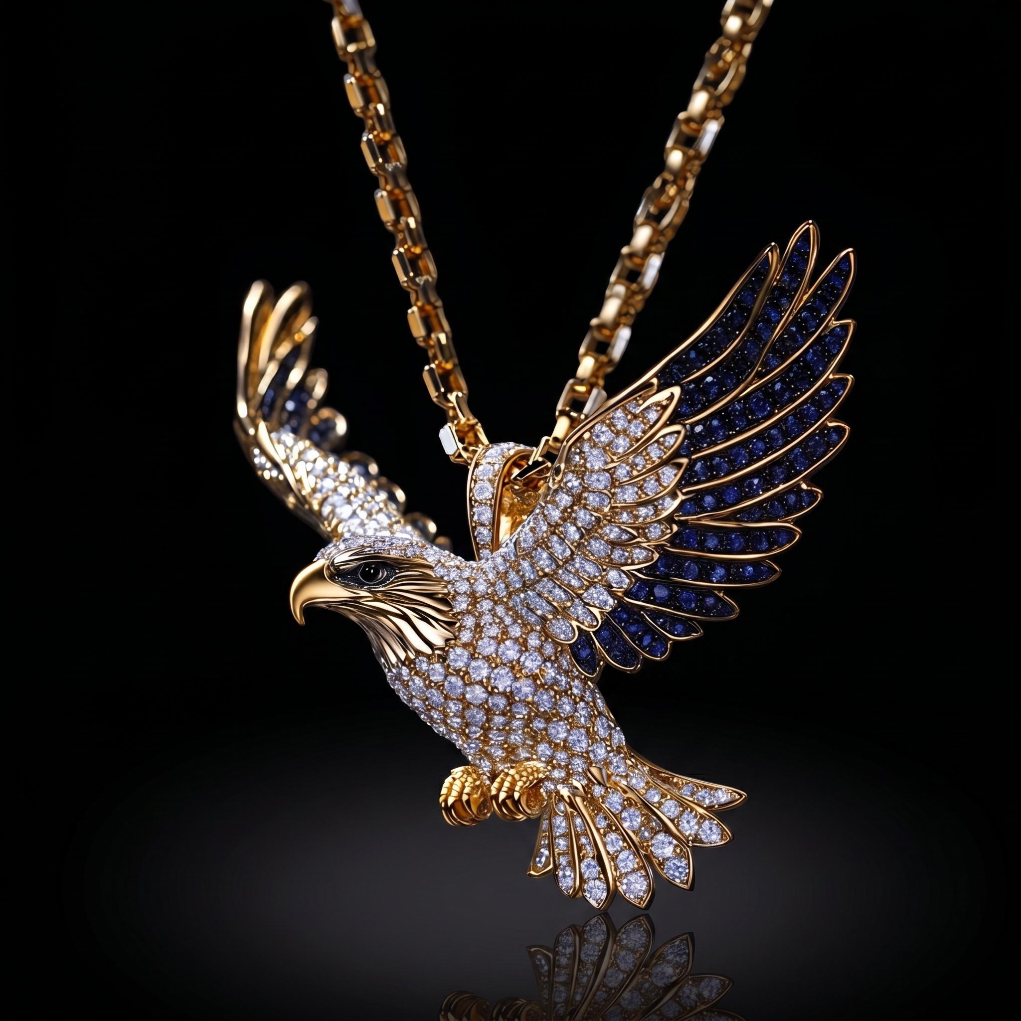 Iced Flying Eagle with Sapphire Wings Pendant
