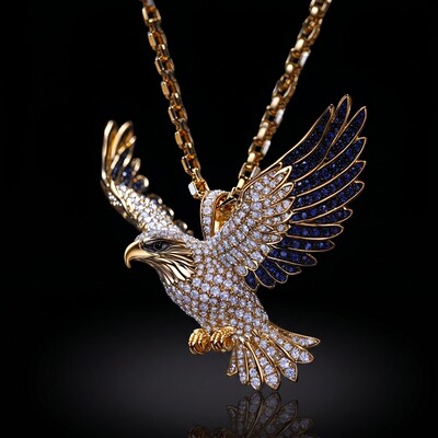 Iced Flying Eagle with Sapphire Wings Pendant