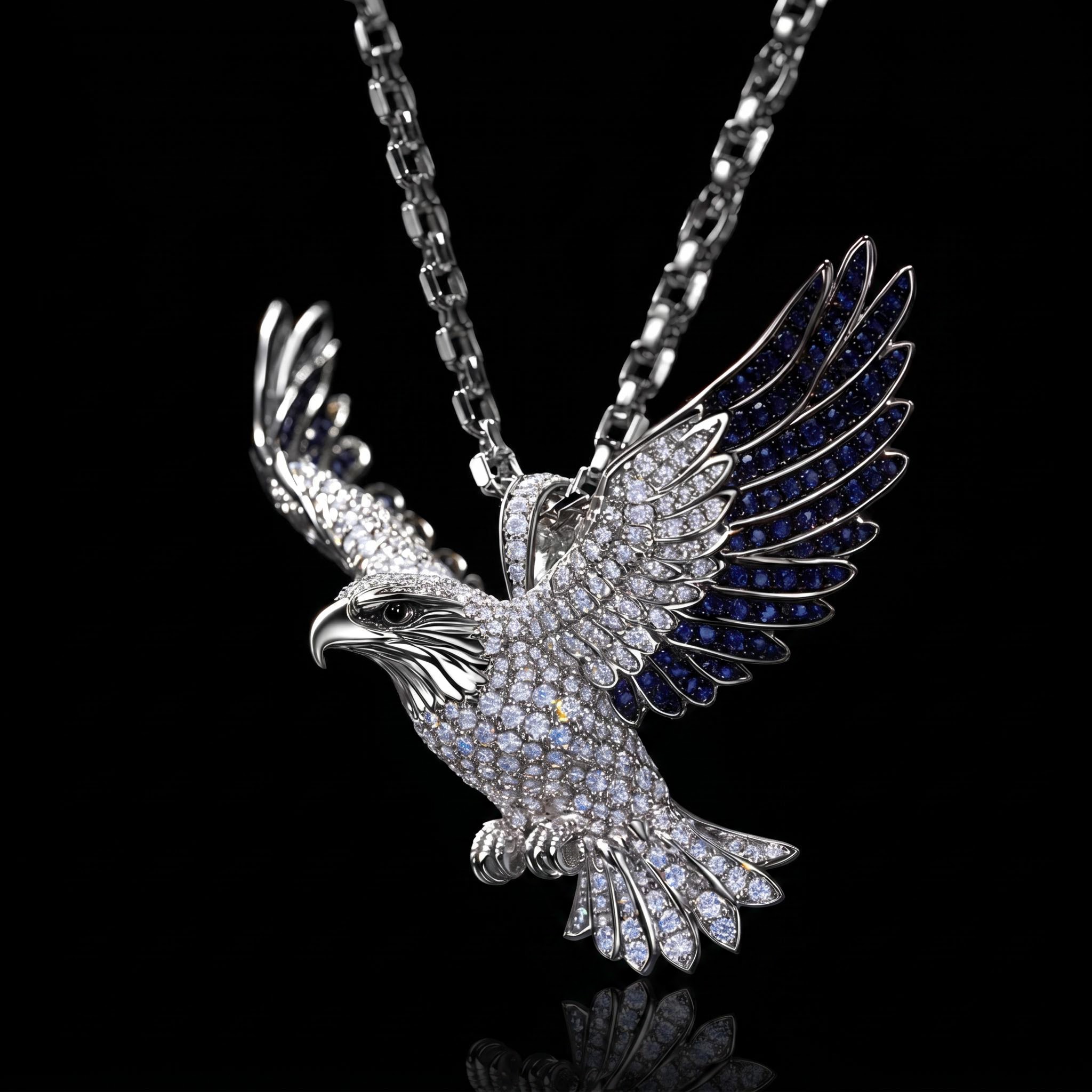 Iced Flying Eagle with Sapphire Wings Pendant