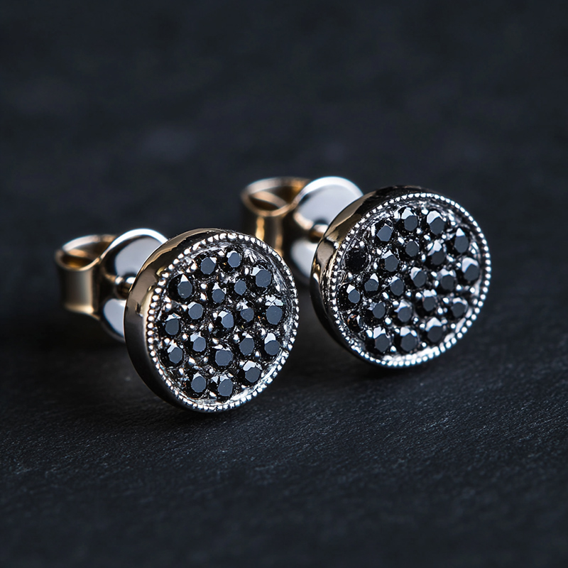 8mm Micro Pave Black Diamond Stud Earrings