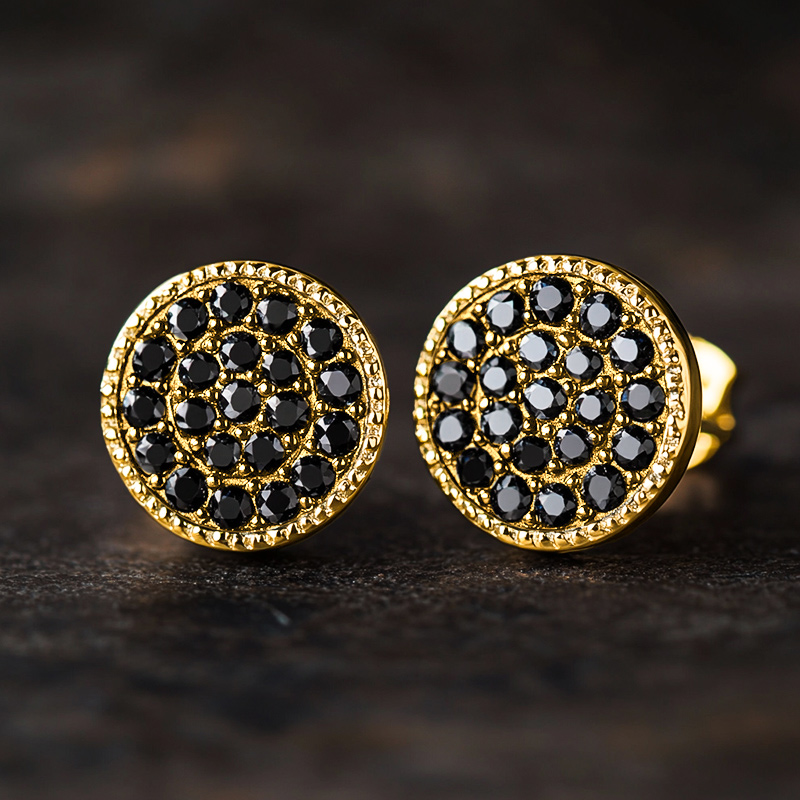 8mm Micro Pave Black Diamond Stud Earrings