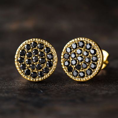 8mm Micro Pave Black Diamond Stud Earrings