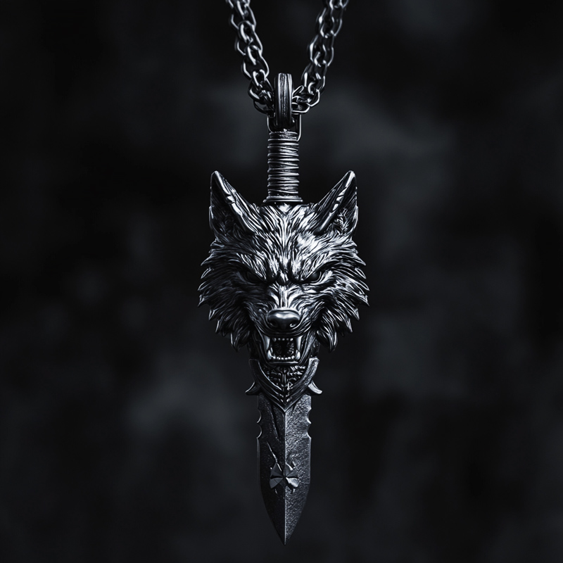 Wolf Head with Sword Pendant