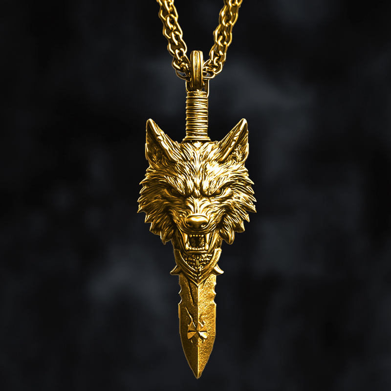 Wolf Head with Sword Pendant