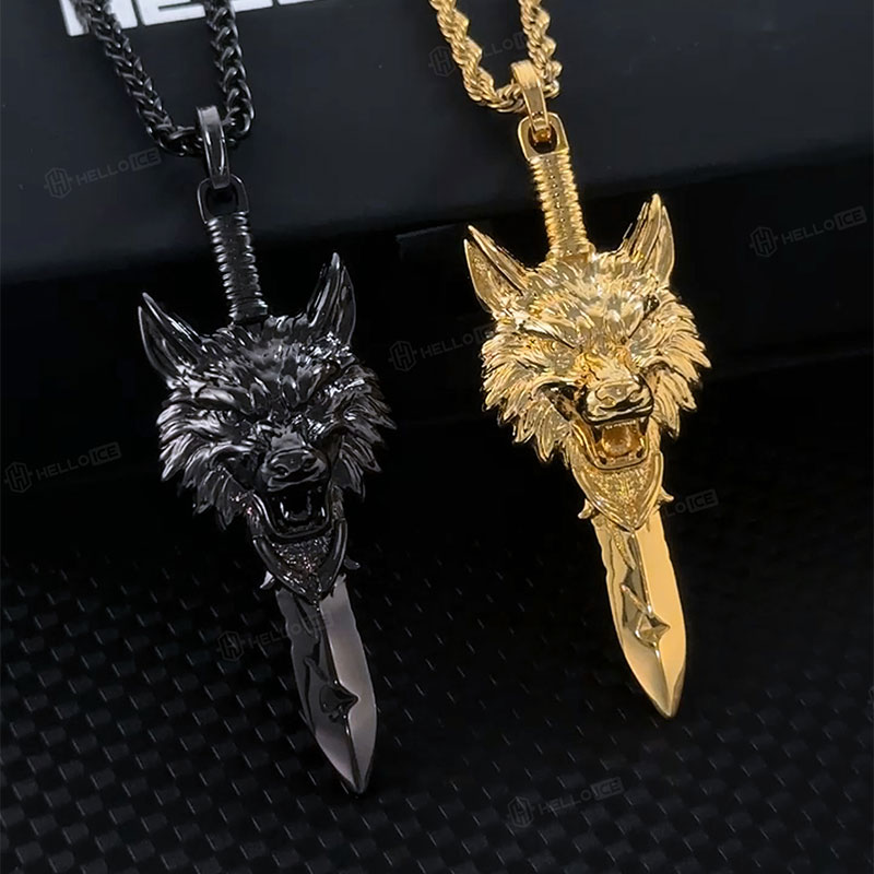 Wolf Head with Sword Pendant