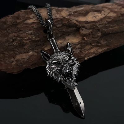 Wolf Head with Sword Pendant