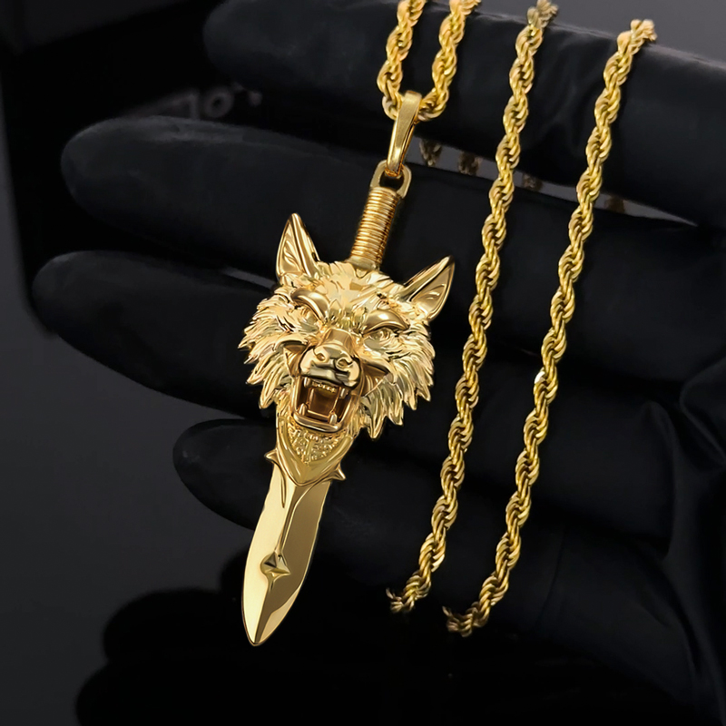 Wolf Head with Sword Pendant