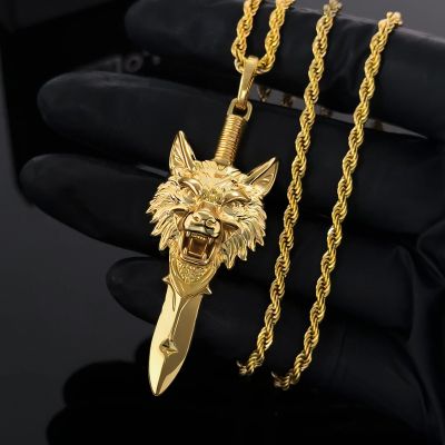 Wolf Head with Sword Pendant