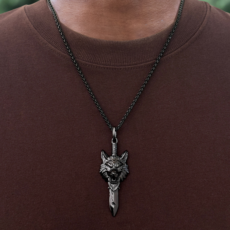 Wolf Head with Sword Pendant