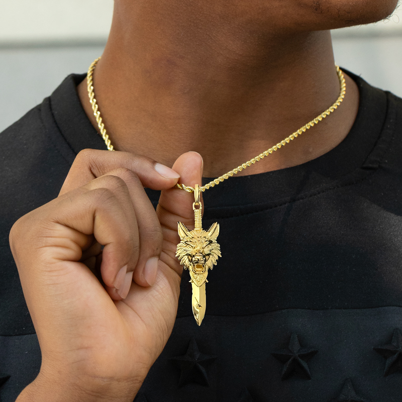 Wolf Head with Sword Pendant
