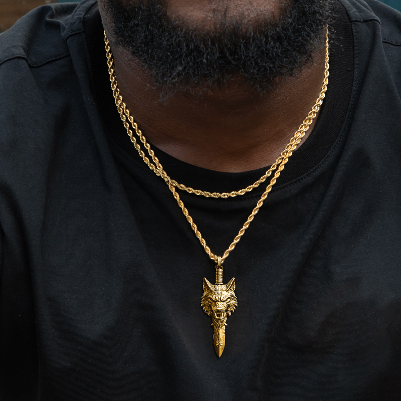 Wolf Head with Sword Pendant