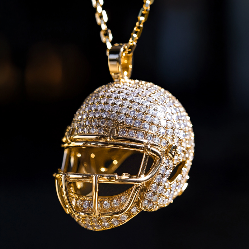 3D Diamond American Football Helmet Pendant