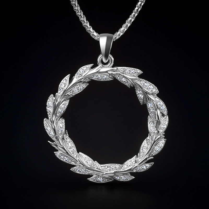 Iced Symbol of Triumph Laurel Wreath Pendant