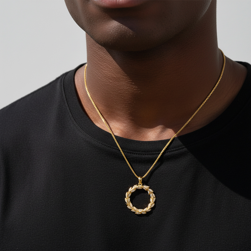 Iced Symbol of Triumph Laurel Wreath Pendant Iced Symbol of Triumph Laurel Wreath Pendant