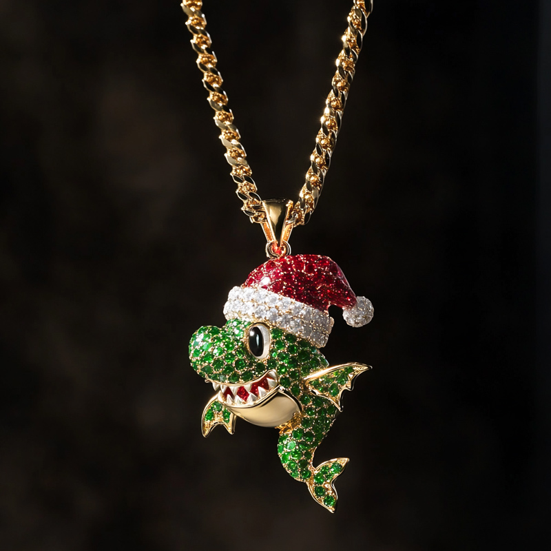 Christmas Hat Baby Shark Pendant