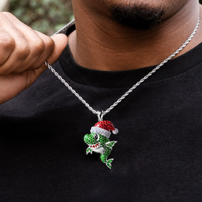 Christmas Hat Baby Shark Pendant