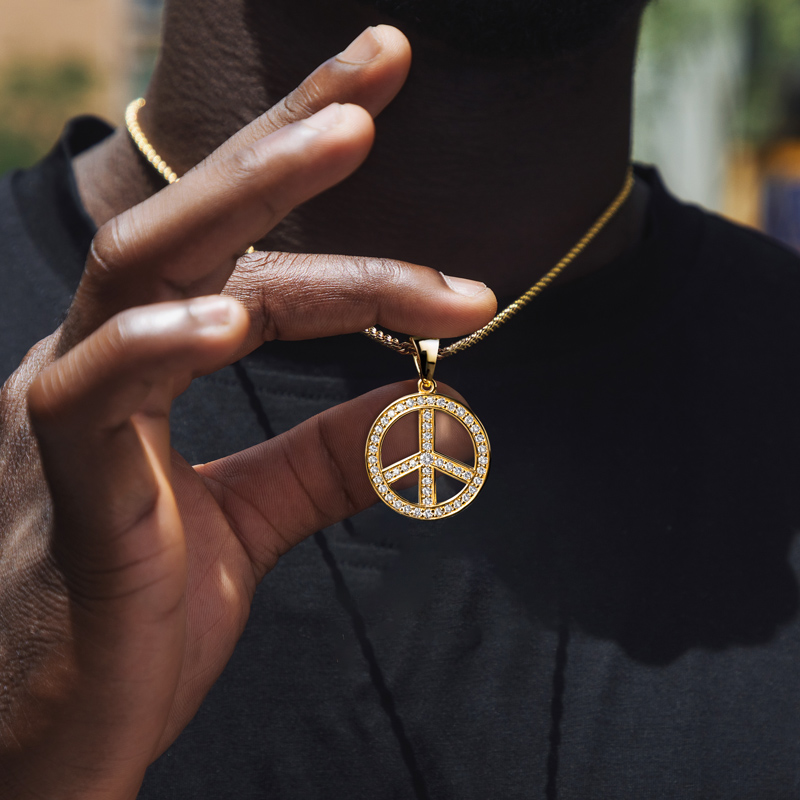 Iced Peace Sign Pendant