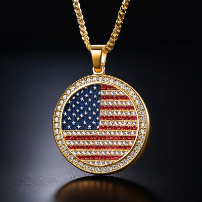 Iced Round Country Flag Pendant