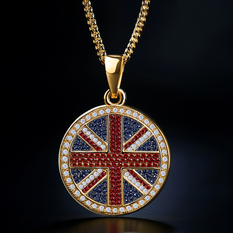 Iced Round Country Flag Pendant