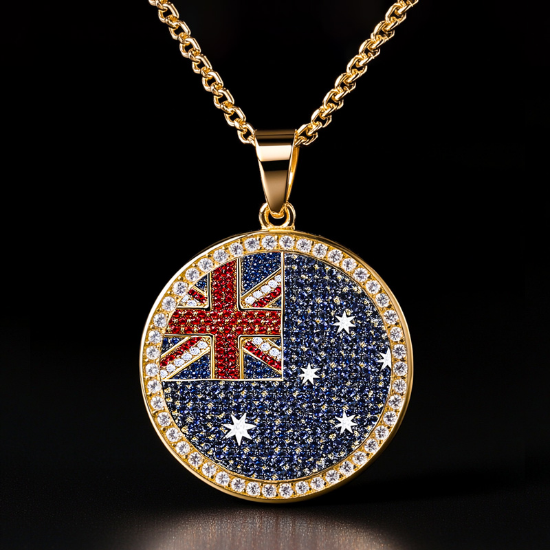 Iced Round Country Flag Pendant