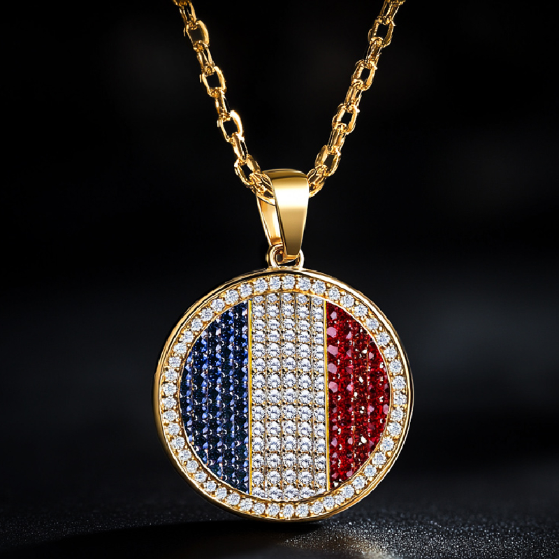 Iced Round Country Flag Pendant