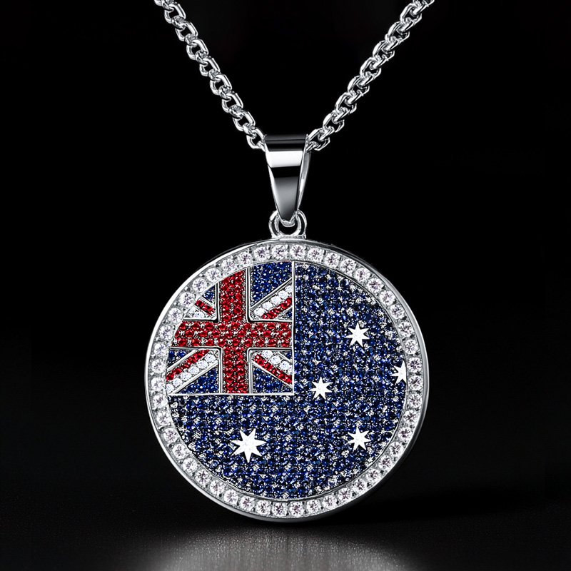 Iced Round Country Flag Pendant