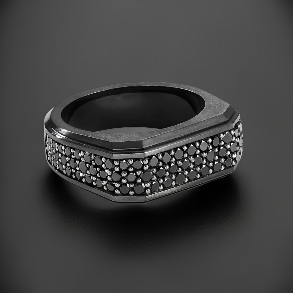 3.3 CTW Black Diamond Men's Square Band Ring