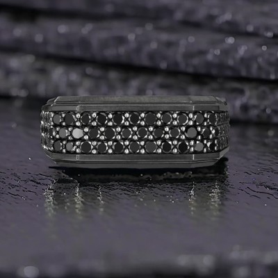 3.3 CTW Black Diamond Men's Square Band Ring