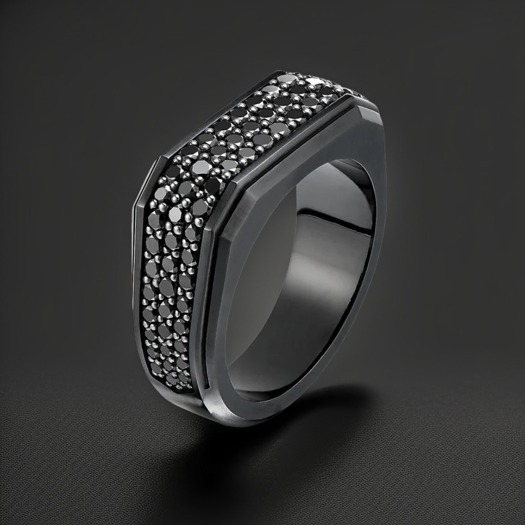 3.3 CTW Black Diamond Men's Square Band Ring