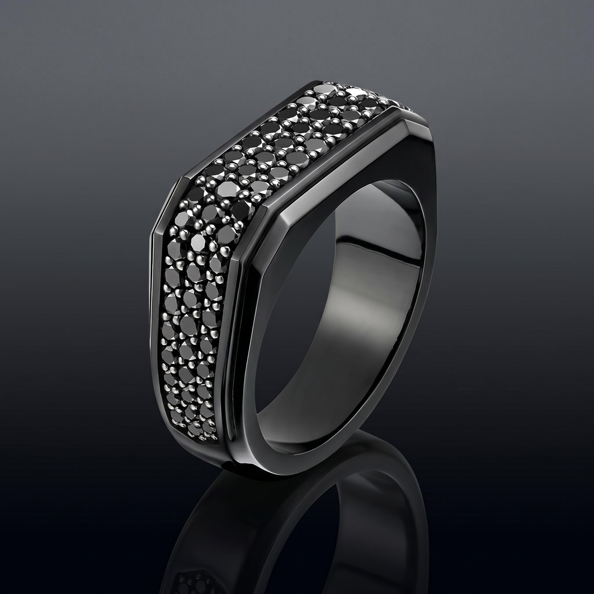 3.3 CTW Black Diamond Men's Square Band Ring