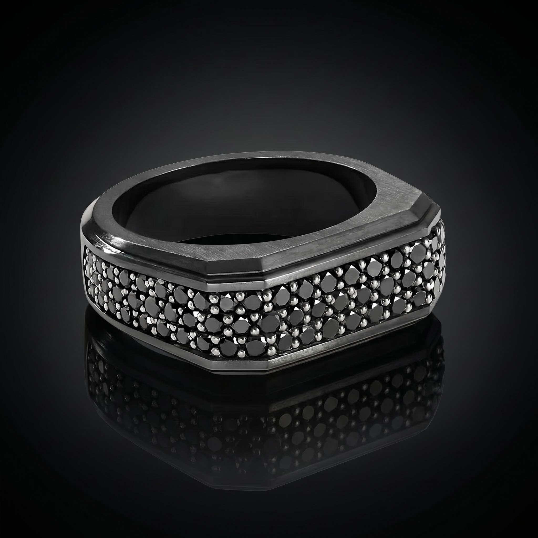 3.3 CTW Black Diamond Men's Square Band Ring