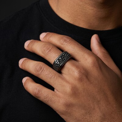 3.3 CTW Black Diamond Men's Square Band Ring