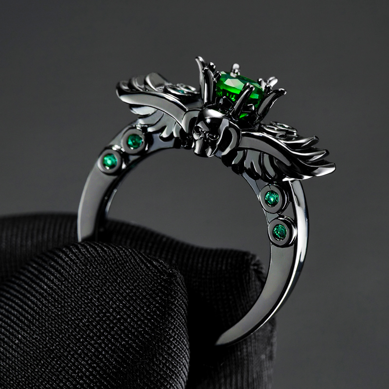 Iced Skull Bee Emerald Ring