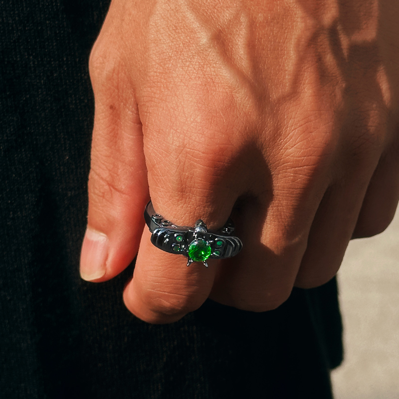 Iced Skull Bee Emerald Ring