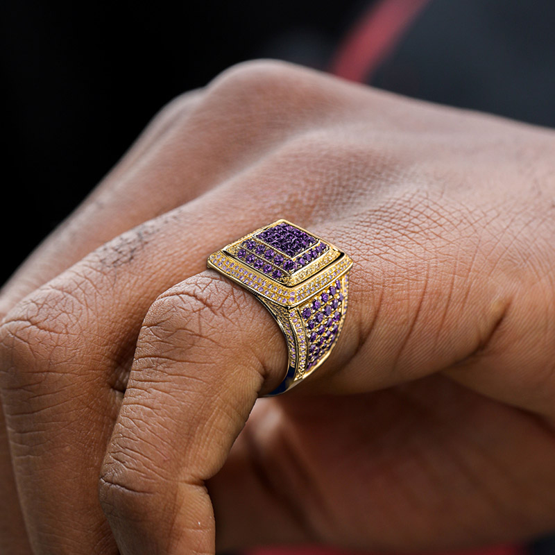 Purple Stones Men's Ring in Black Gold