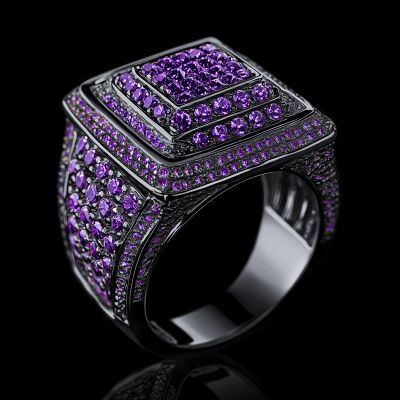 Purple Stones Men's Ring in Black Gold