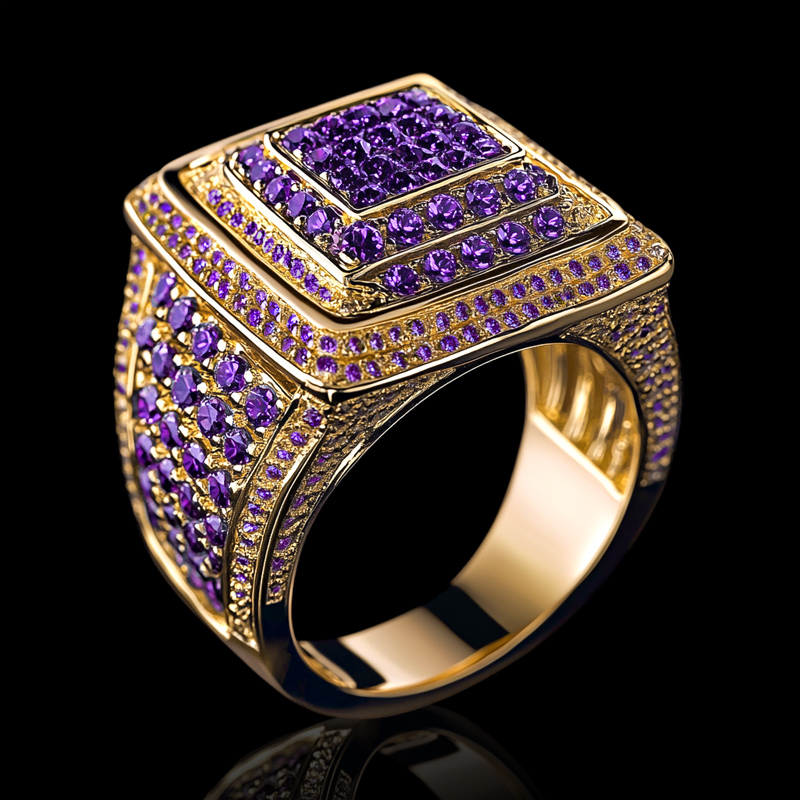 Purple Stones Men's Ring in Black Gold