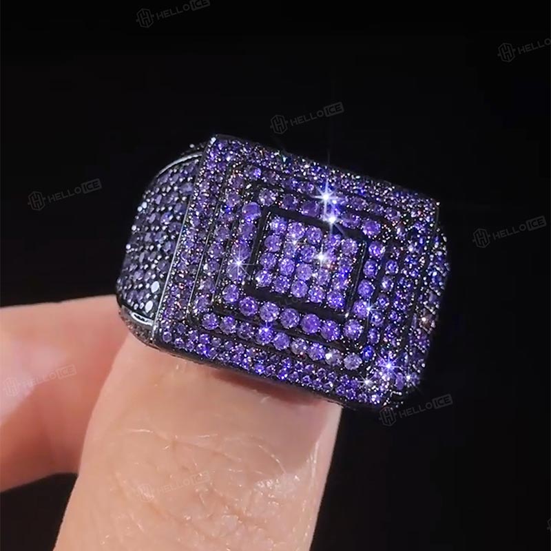 Purple Stones Men's Ring in Black Gold