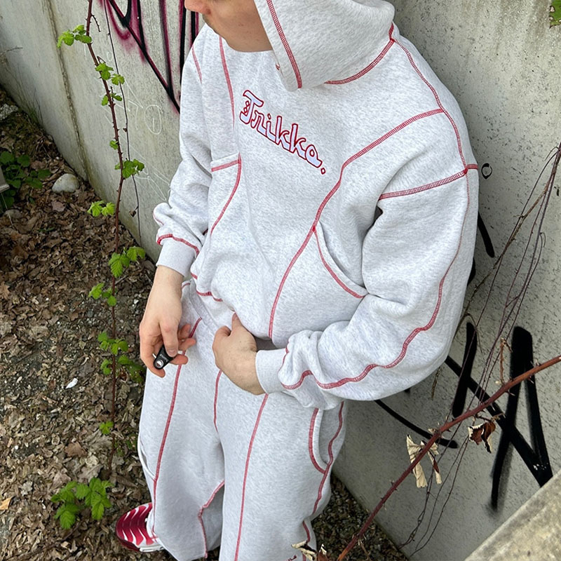 Hip Hop Letter Embroidered Bright Line Hoodie Set